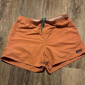Patagonia Orange Shorts with Green Drawstring